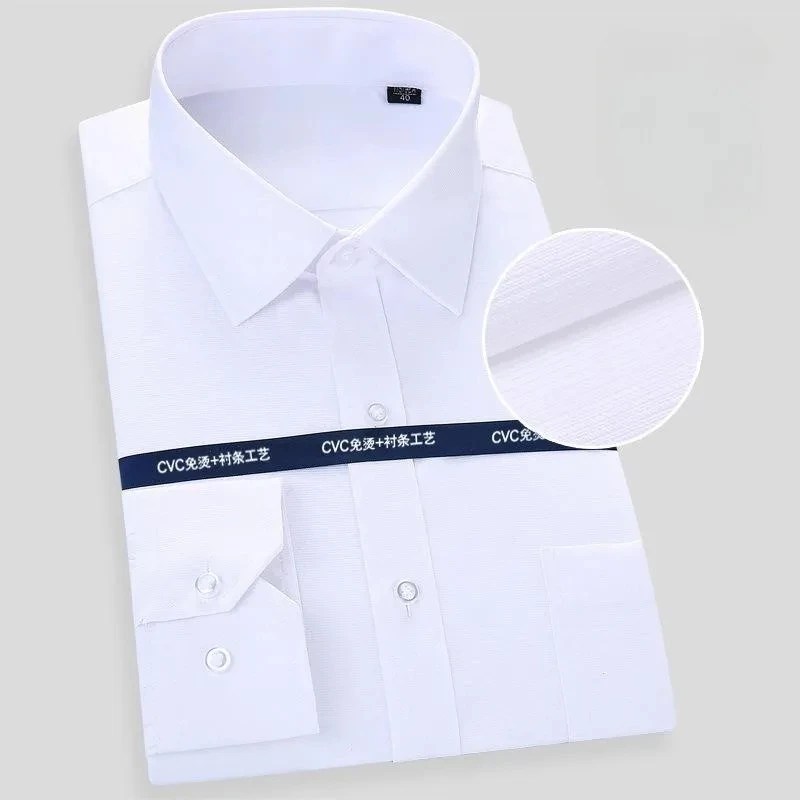 High Quality Cotton Men Dress Long Sleeve Shirt Solid Male Plus Size Regular Fit Stripe Business Social Shirt White Blue S-8XL