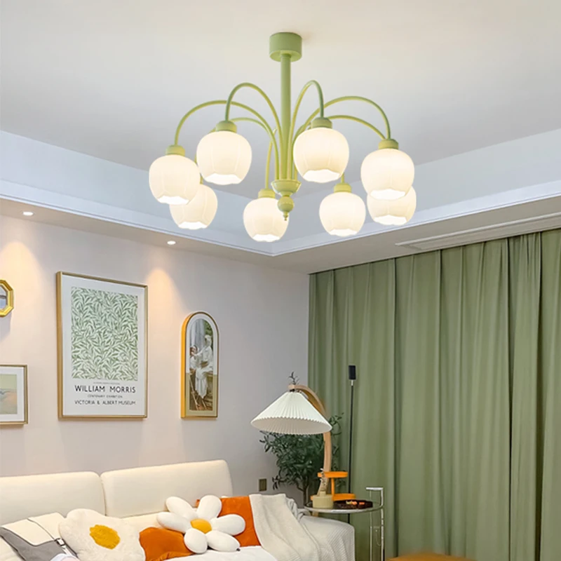 Nordic Style Chandelier Indoor Green Fresh Hanging Light Fixture Led Decorative Main Light For Living Room Bedroom Dining Hall