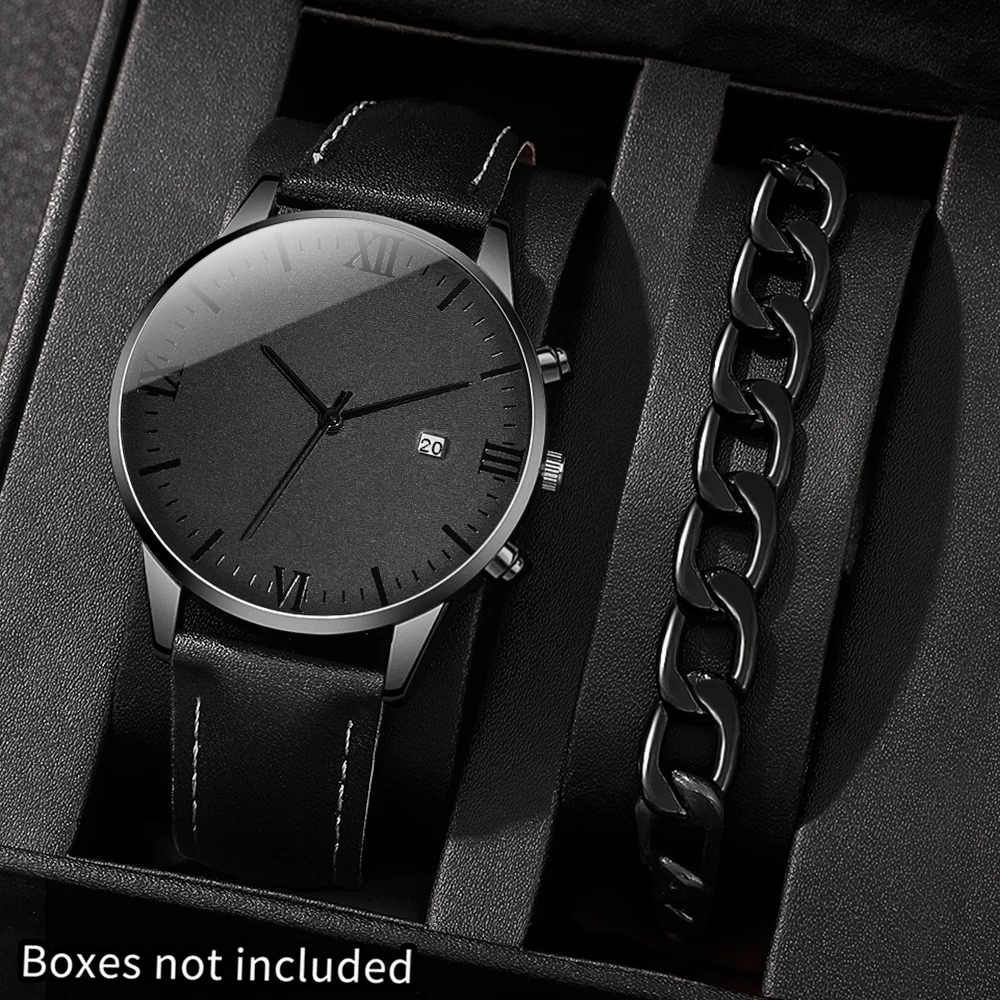 2Pcs Men's Watch Set, Business Light Luxury, Nice Gift For Ramadan, Eid Al-Fitr, Christmas, Anniversary, Back To School Season