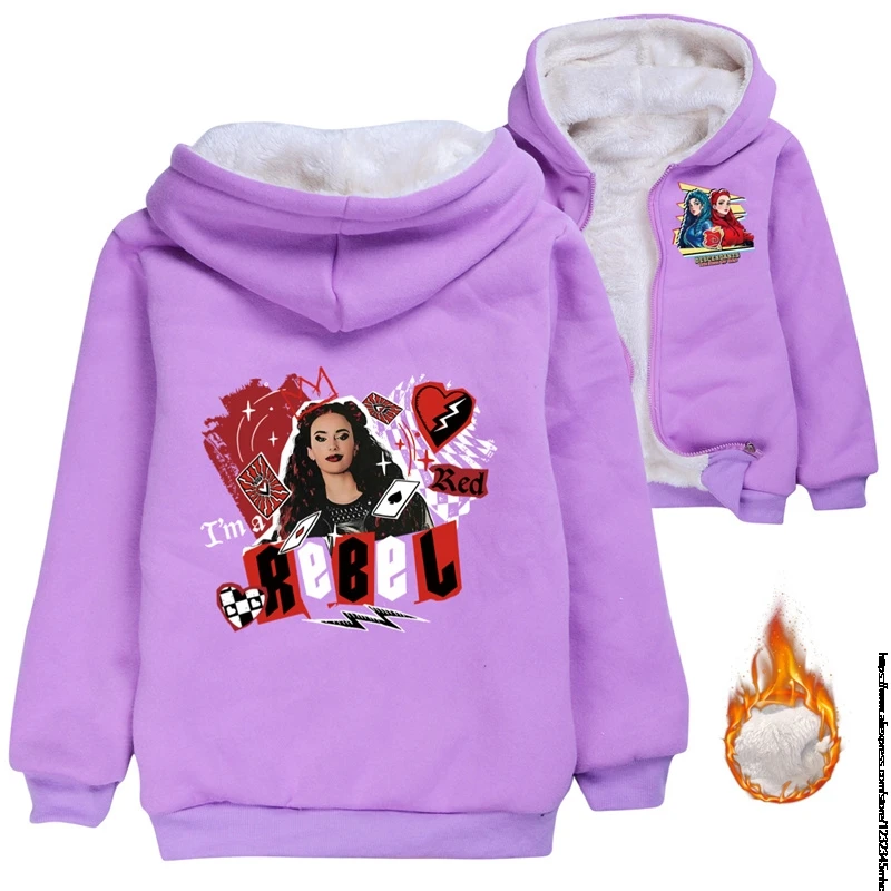 New Descendants 4 Boy Girls Winter Thick Jacket Warm Plush Thickening Zipper Hooded Windproof Coat Cotton Jackets for 1-15 Years