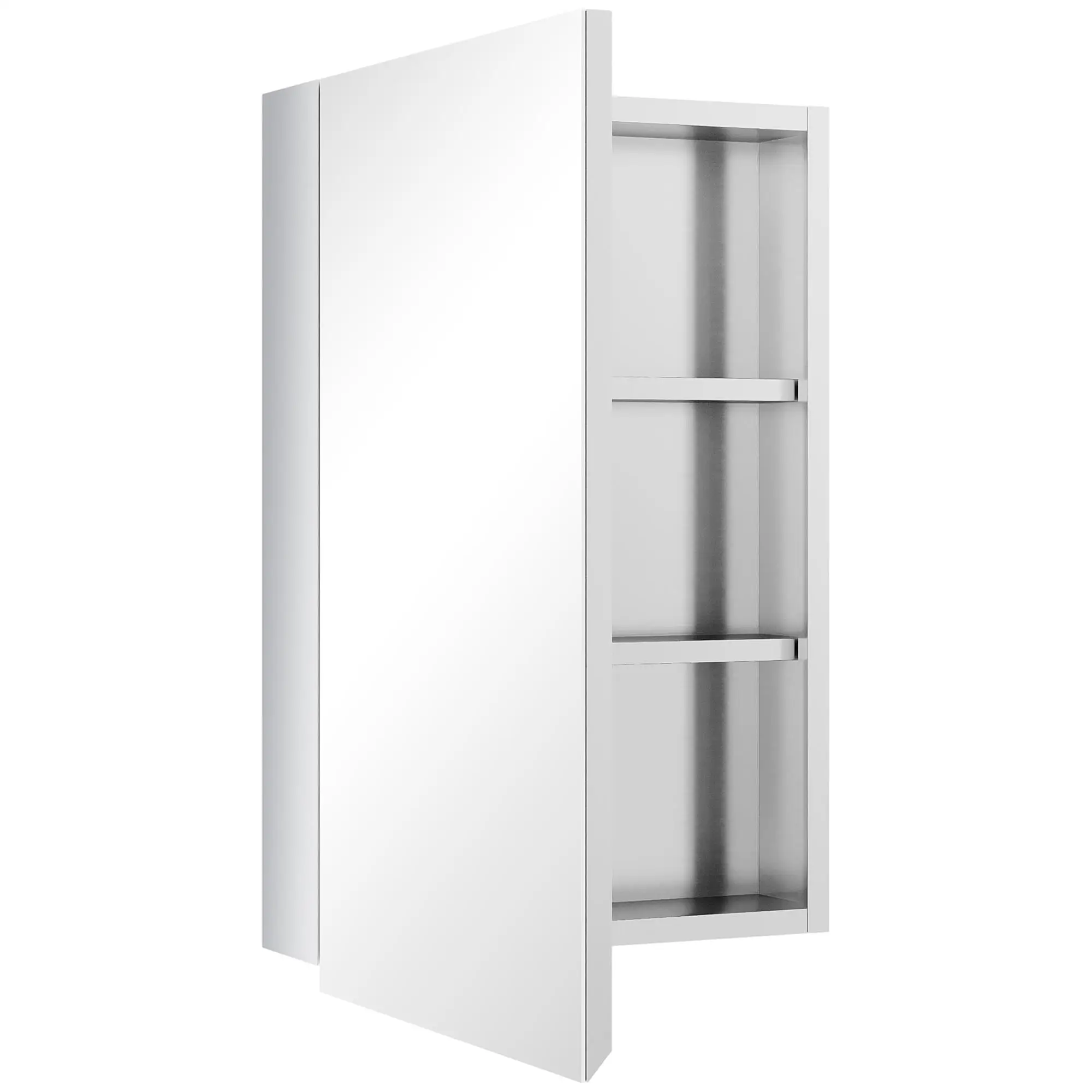 Armoire à miroir en acier inoxydable, 3 étagères, ventilateur manuel, 39x12x60cm, gain de place, argent