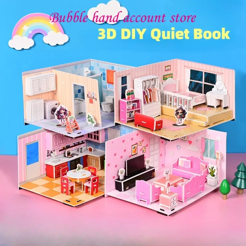 

Children's 3D Quiet Book Handmade DIY Puzzle Cute 3D Quiet Book Stickers Miniature Scene