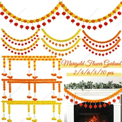 2-10pcs Marigold Flower Garland For Decoration Artificial Flower Garland Pooja, Diwali,Mexican Party ,Day of The Dead Decor
