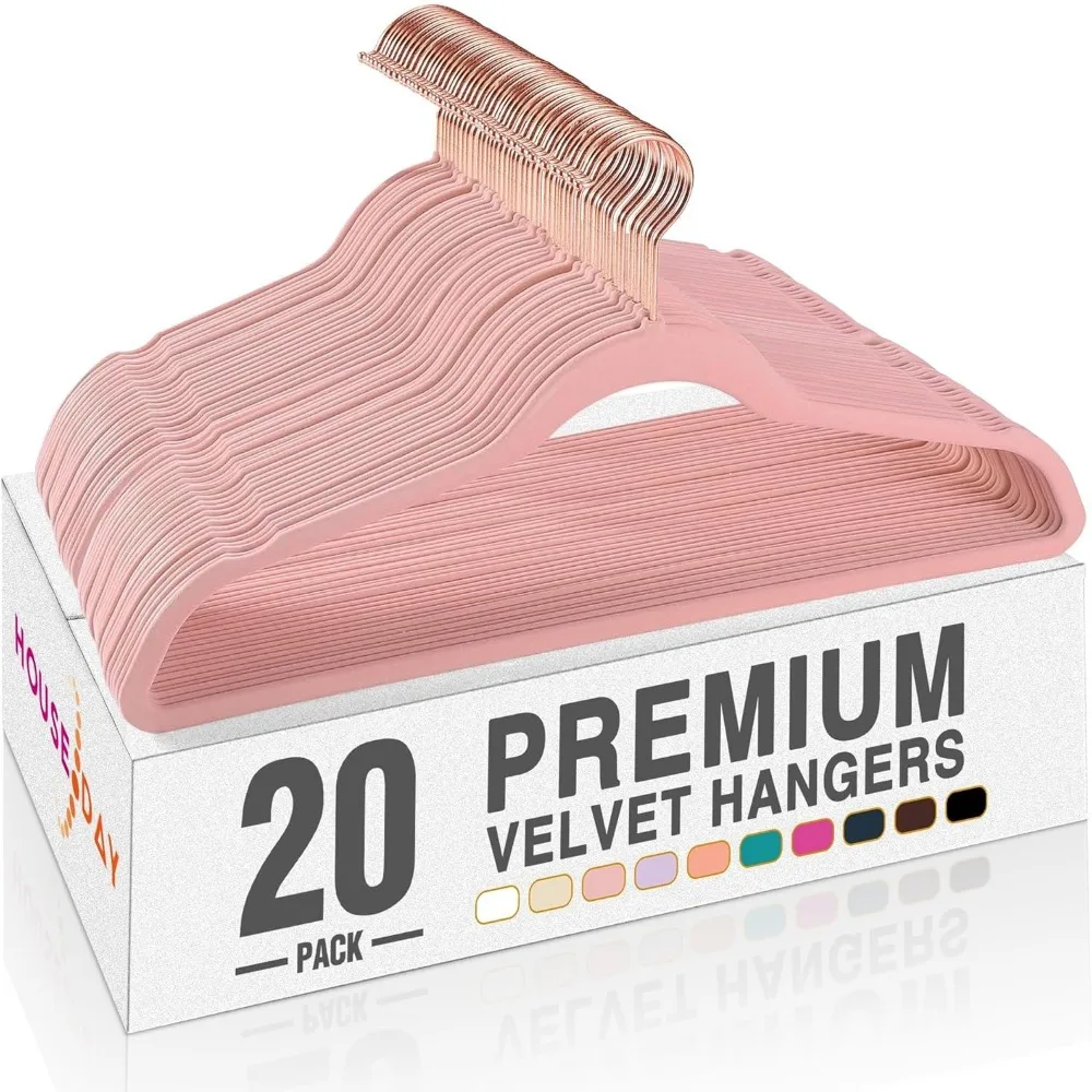 Paquete de 20 perchas de terciopelo rosa, ropa de fieltro antideslizante de primera calidad, abrigo resistente y resistente, perchas duraderas para trajes, ingenio que ahorra espacio