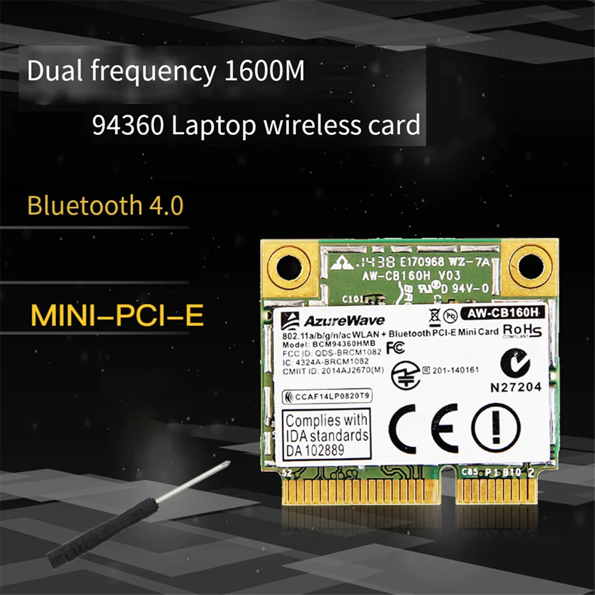 Broadcom Chip NIC BCM94360HMB Notebook Gigabit AC1300M Bluetooth 4.0 Wireless NIC PCI-E Interface NIC,C