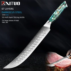 Japan Damascus VG10 Steel Brisket Slicing Knife Kitchen Knife Ham knife Dazzling Abalone Shell Handle Sharp Slicer Salmon Knife