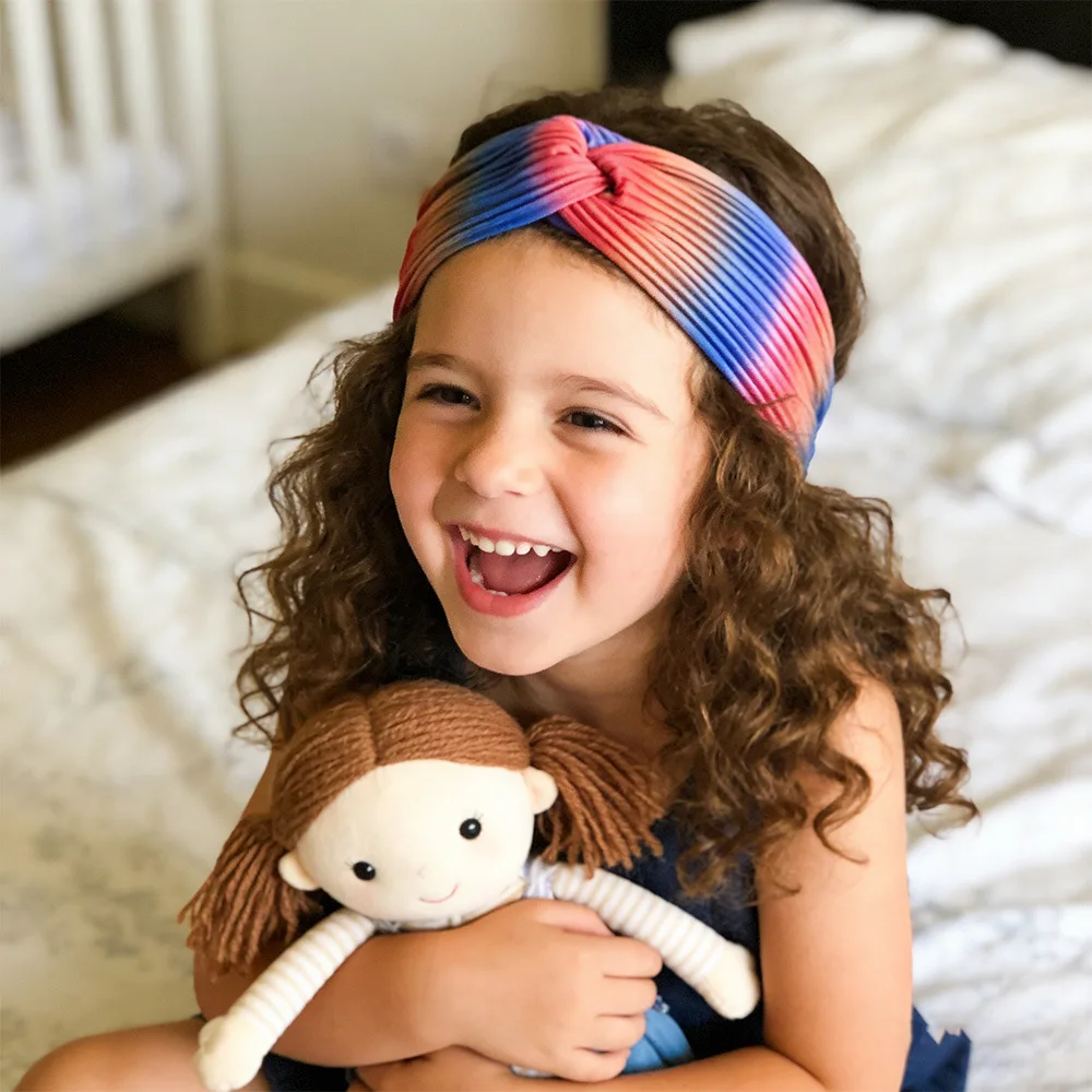 

Rainbow Stripe Crisscross Baby Headband Elastic Girls Head Wrap with Ruching for Yoga Gym Washing Face Sports & Daily Use