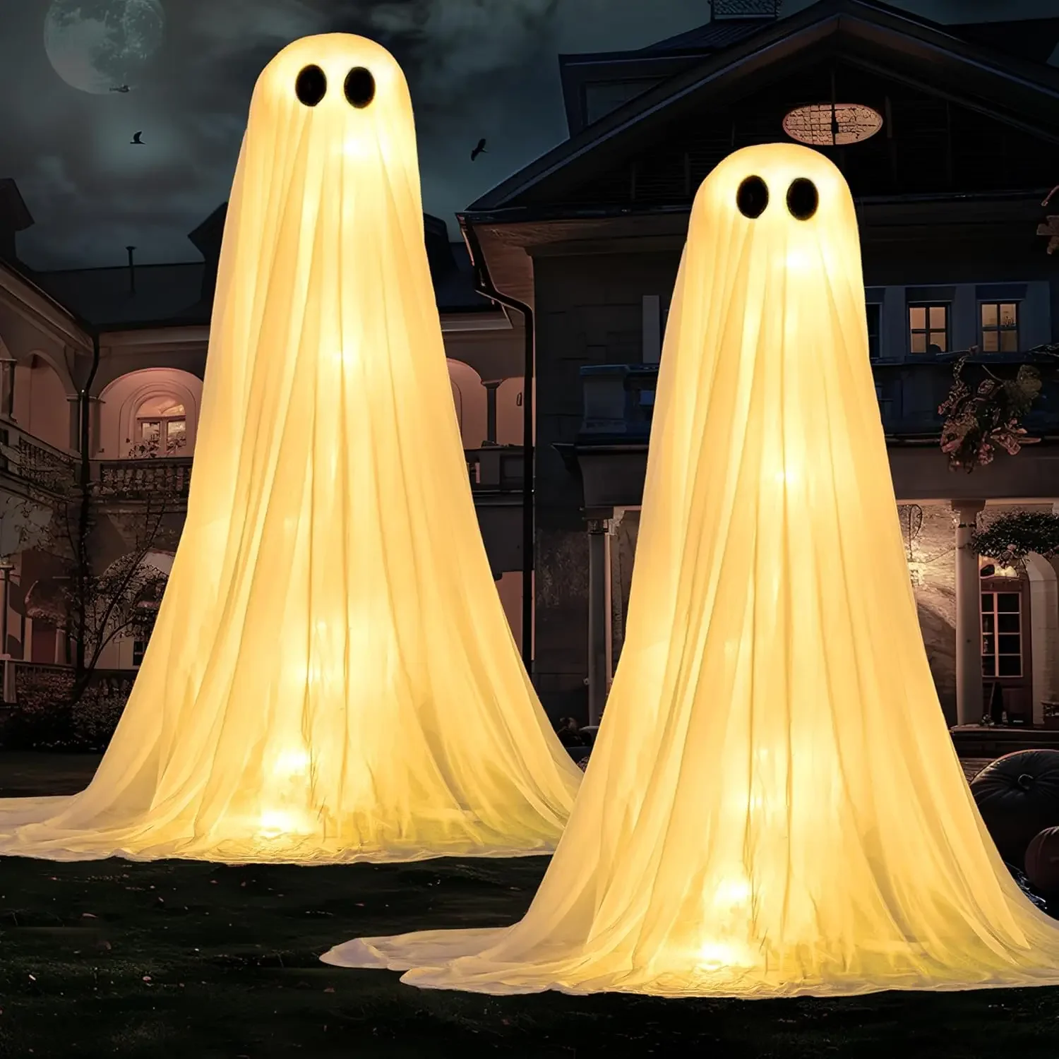 

2 Pack 50'' Halloween Decorations Outdoor Light Up Ghost, Standing Ghost Halloween Decor with Warm String Light