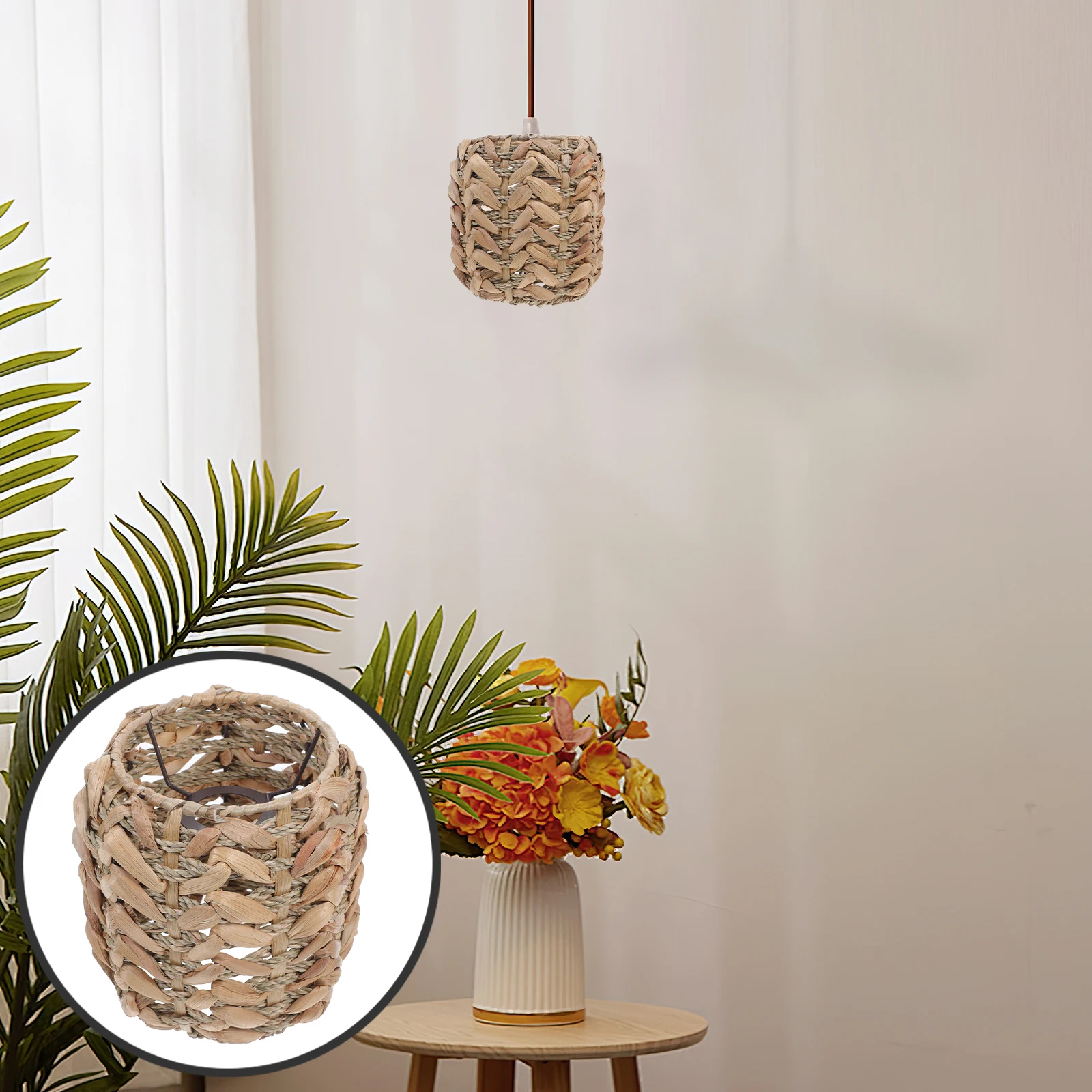 

Straw Chandelier Lamp Cover Shade Home Lampshade Hanging Artificial Ceiling Light Household Pendant Decorative Iron
