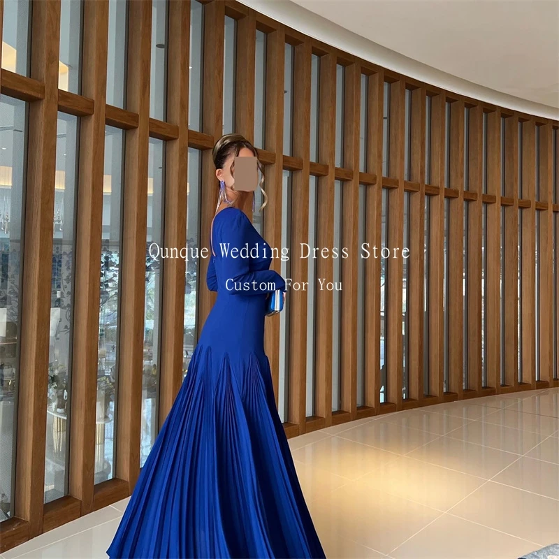 Qunque Dubai Customized Evening Dress Royal Blue Long Sleeves A Line Vestidos De Fiesta Ladies Dresses for Special Occasions