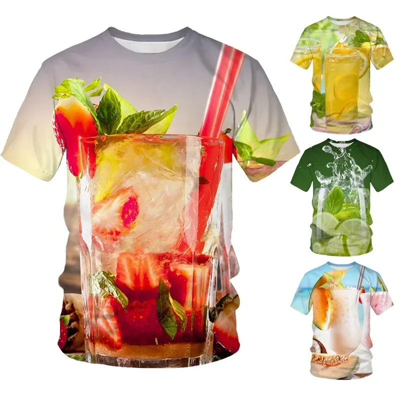 New Summer 3D Juice Drink Printed T Shirts Man Women's Casual Fashion Short Sleeved T Shirt Oversize Clothing