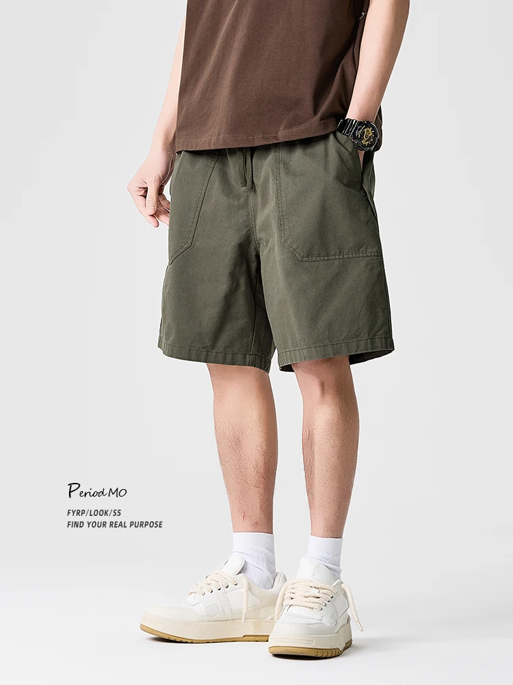 

FYRP American Retro ket Work orts Men's Trendy Brand Summer Thin Loose Straight Casual Five-Quarter Pants