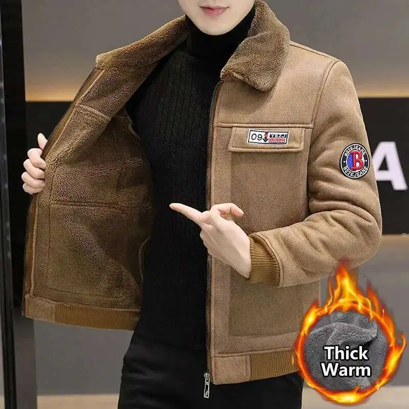 

Plush And Thickened Fur Integrated Granular Plush Cotton Jacket Men's Gilded Suede Air Force Flight Jacket Mens Wool Trench Coat
