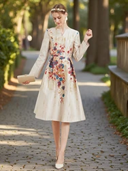 DEVCHATA Elegant Women Jacquard Fashion Dress New Luxury Floral Evening Clothing Vintage Dresses Formal Vestidos