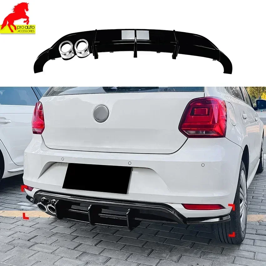 Glänzend schwarz auto hecks toß stange diffusor spoiler lippe für vw volkswagen polo mk5 6r 2014-2018 abdeckung verkleidung body kit autozubehör