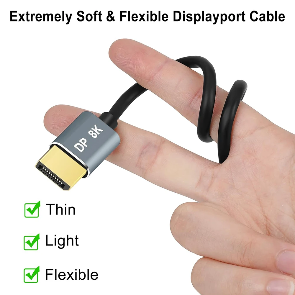 Ultra cienki cienki kabel DisplayPort DP1.4 8 k60hz 4 k144hz 32Gbps wideo Audio kabel do laptopa PC seria Xbox wyświetlacz gier