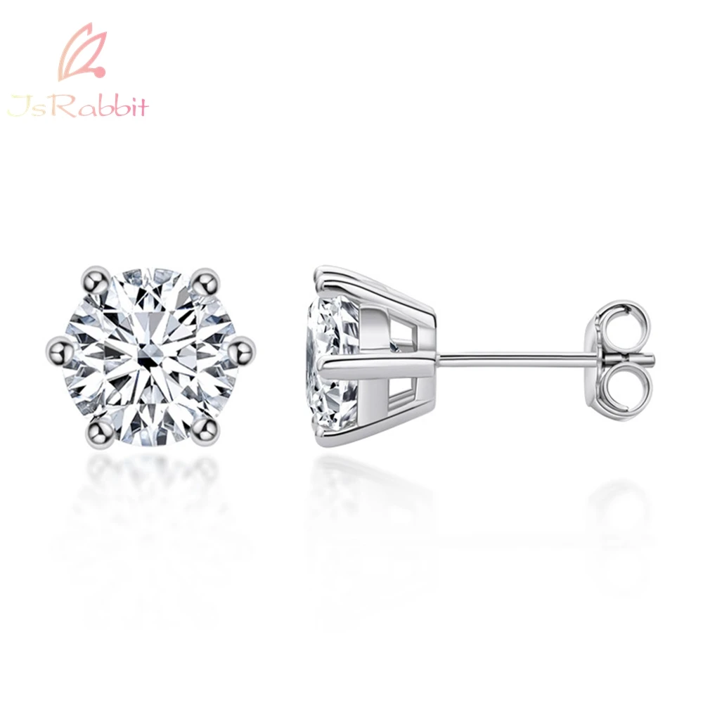 IsRabbit 18K Gold Plated Round Cut 4CT VVS1 D Moissanite Six Claws Stud Earrings 925 Sterling Silver Fine Jewelry Drop Shipping