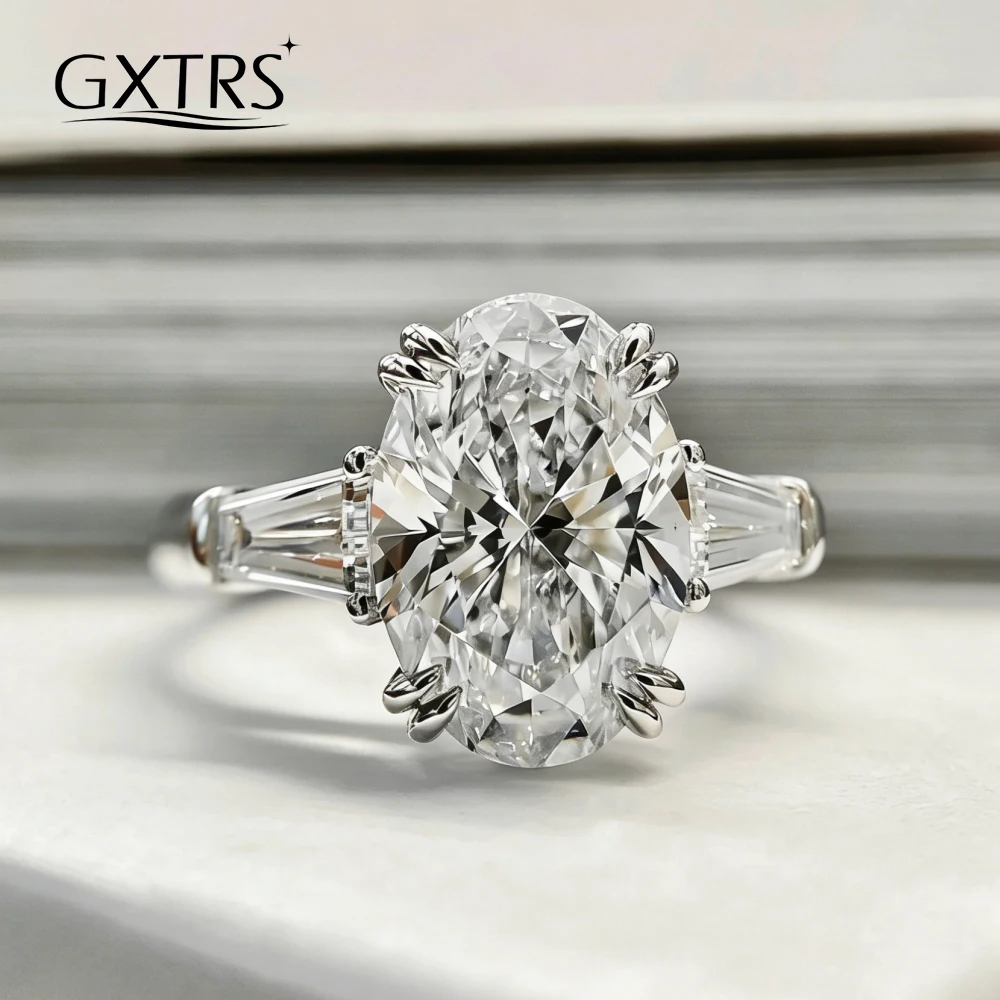

GXTRS 10CT Oval Cut Full Moissanite Rings For Women Men S925 Silver 3 Stone Lab Diamond Wedding Party Band Luxury Jewelry Gifts