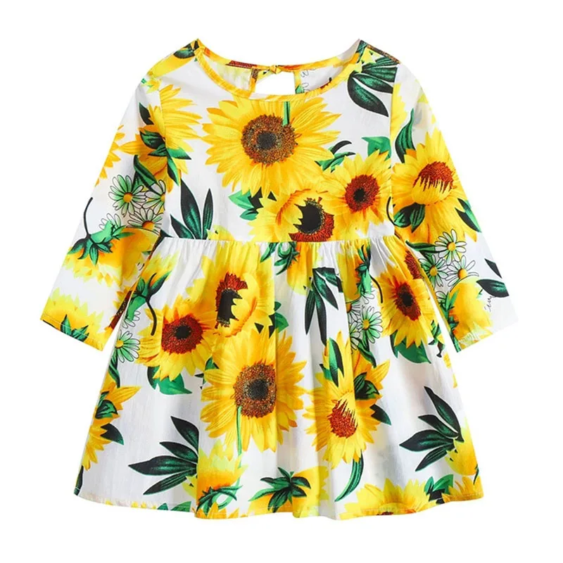 

2 3 4Year Old Dress Autumn Girls Sunflower Lemon Print Dress Yellow Kids Halloween Costume Princess Party Outfits Girl Clothing