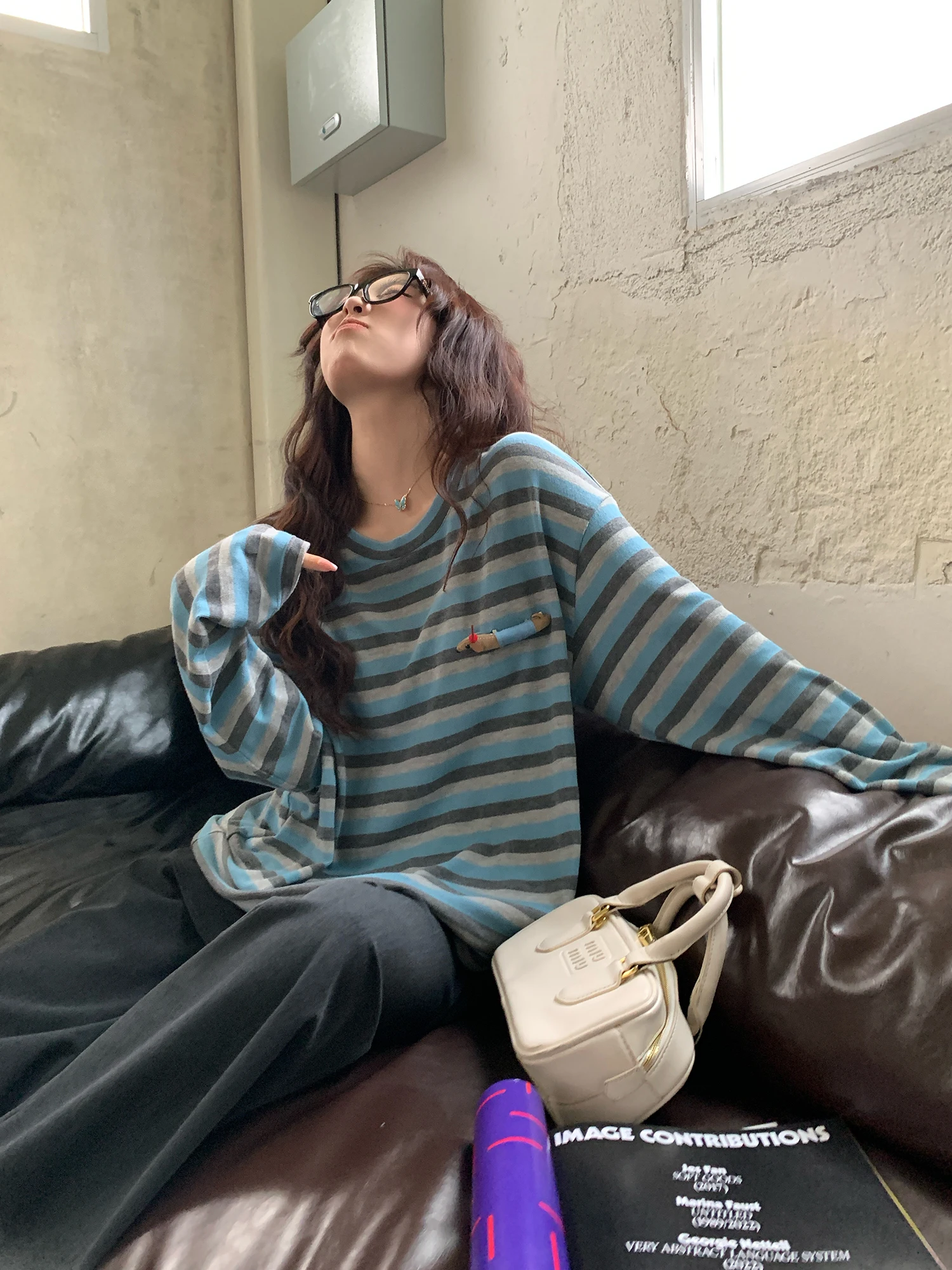 

Женская футболка NAZ больших размеров, весенняя модная модель, с длинным рукавом, в стиле колор-блок, повседневная, свободного кроя, с круглым вырезом, с принтом в виде собачьих полосок