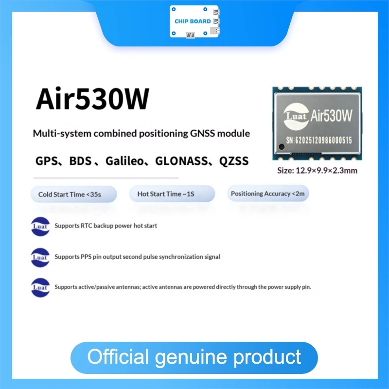 LuatOS Air530W GPS Module, GNSS Multi Satellite Positioning Device, Compact Low Power IoT Tracker Board