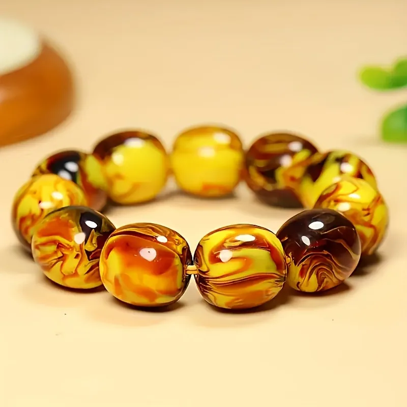 Amber Beeswax Bracelet, Retro Style, Stylish and Minimalist, Suitable for Casual Wear, Everyday Jewelry