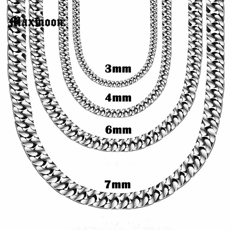 Maxmoon Stainless Steel Curb Cuban Necklace for Men Women Gold Black Silver Color Steel Curb Chain Necklace 20-90cm Fashion