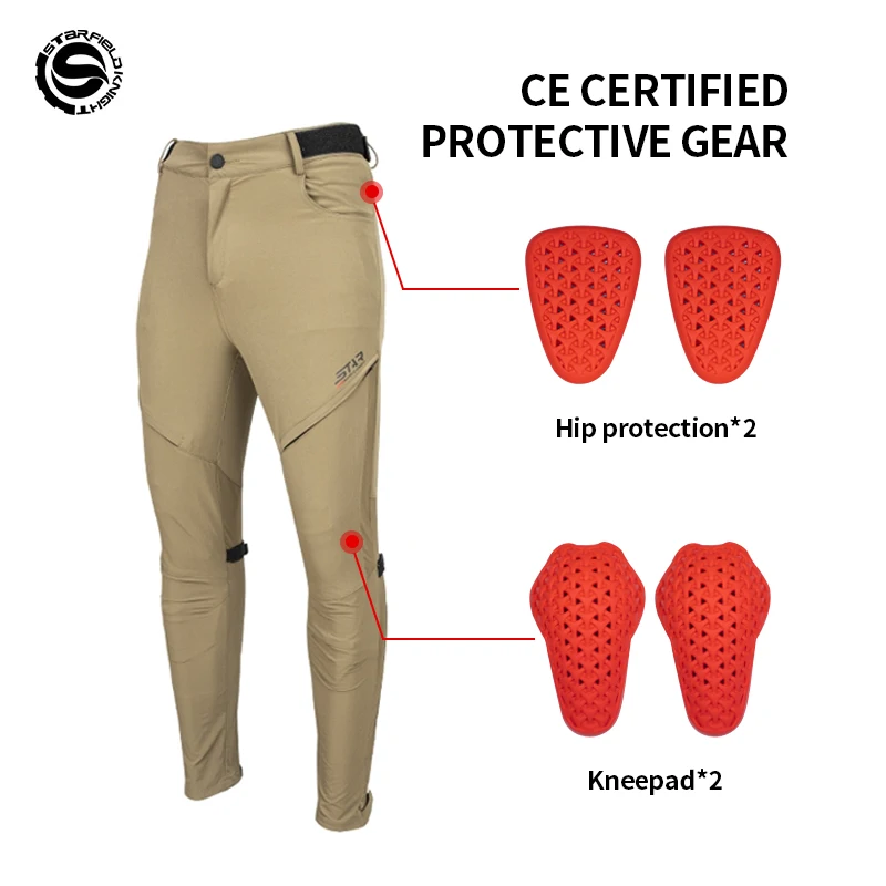 

Star Field Knight Khaki Men's Motorcyle Riding Trousers Summer Breathable Quick Drying Jogger Pants With CE Protective Gears