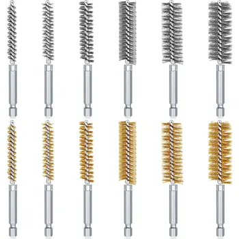 Steel Bore Wire Brush Twisted Wire Stainless Steel Cleaning Brush With Handle 1/4 Inch Hex Shank for Power Drill Impact Driver