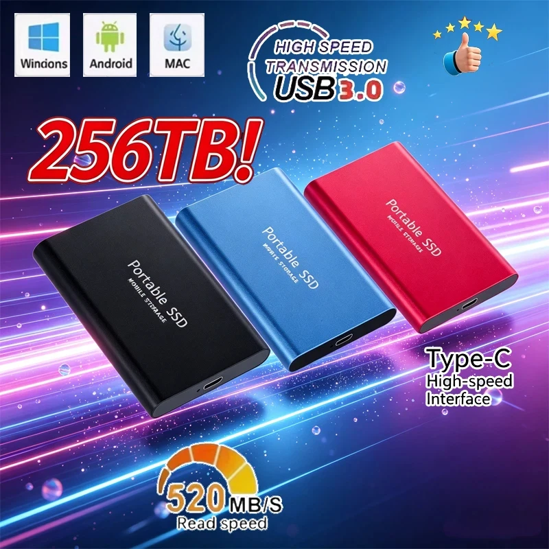 Disco Duro Externo de Alta Velocidad, 256 TB, USB 3.1, Portátil, 128 TB, para PC/Laptop/Mac/Teléfono, Disco de Estado Sólido