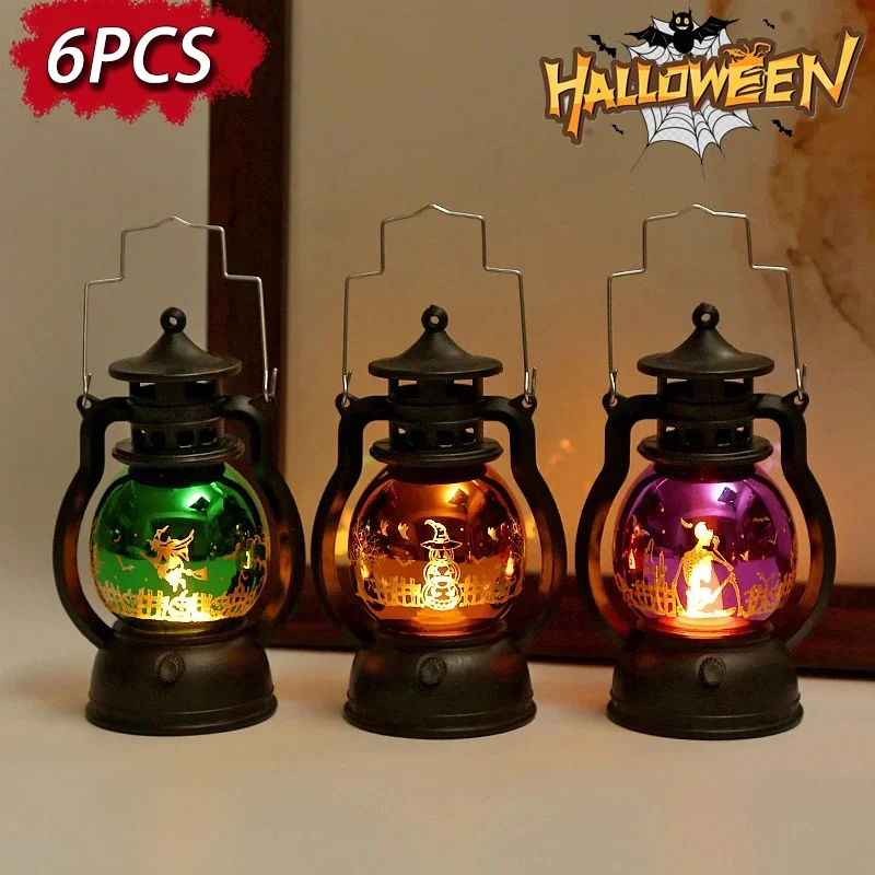 

New Halloween Decoration Retro LED Lamp Halloween Hanging Ornaments Light Creative Pumpkin Witch Small Oil Lamp Lantern