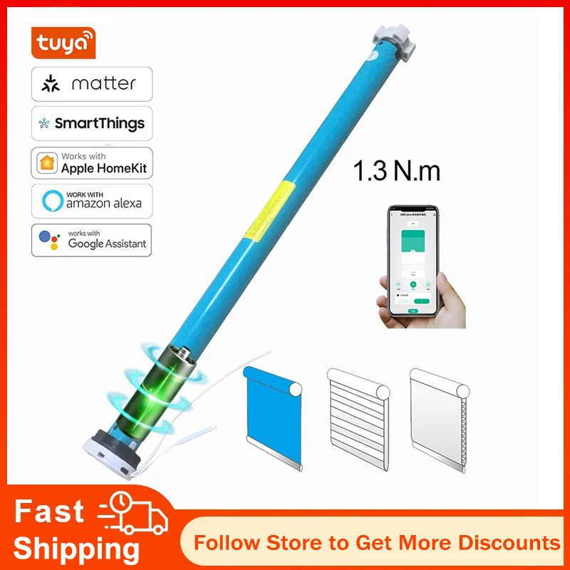 Tuya Matter Over Thread Battery Smart Roller Shade Blinds Motor for 37 38mm Tube Homekit Alexa Google Home Smartthings App