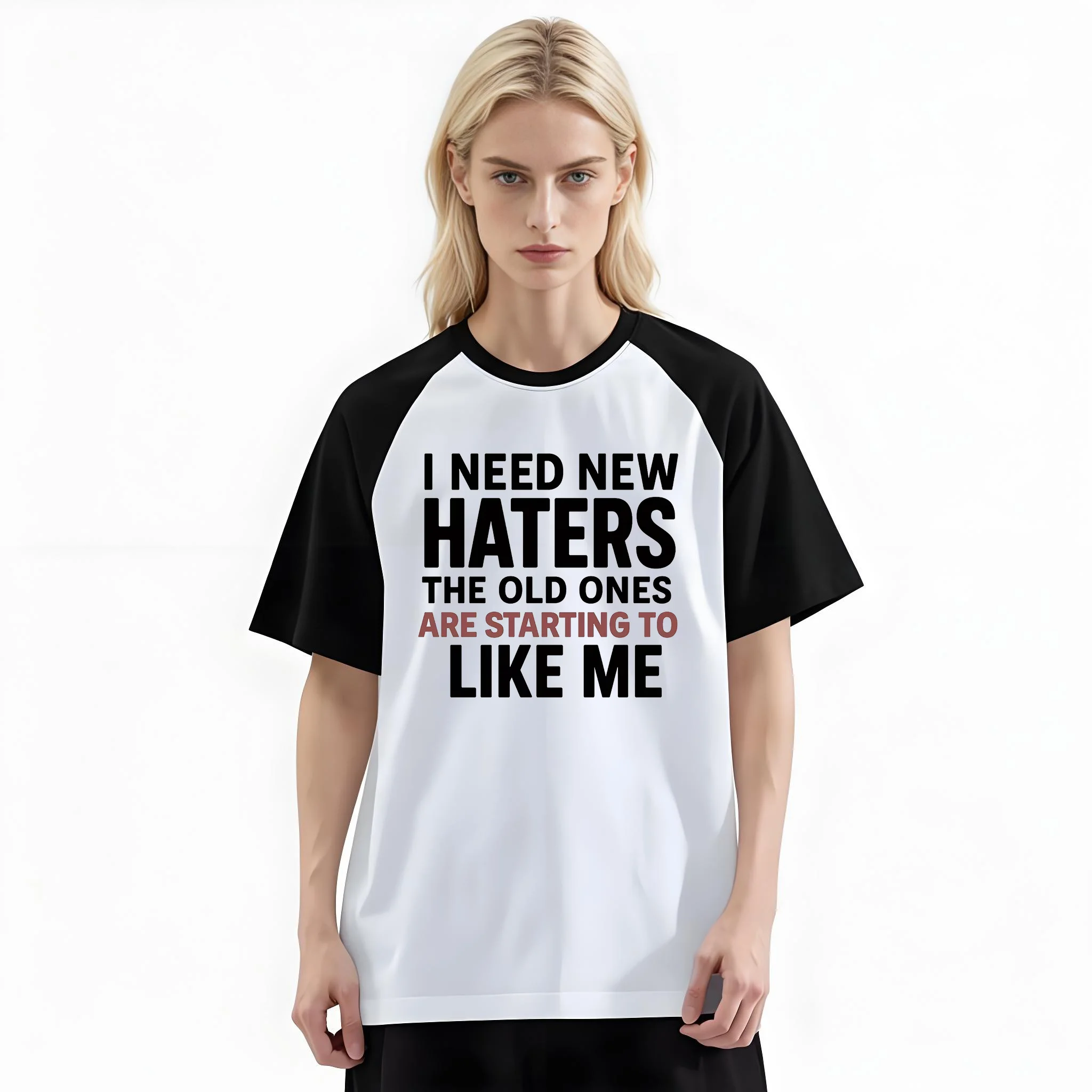 Women'S Fashion Raglan Sleeve T-Shirt, I Need New Haters The Old Ones Starting To Like Me Printed, Summer Casual Comfortable Tee, Women'S Everyday Short-Sleeve Top