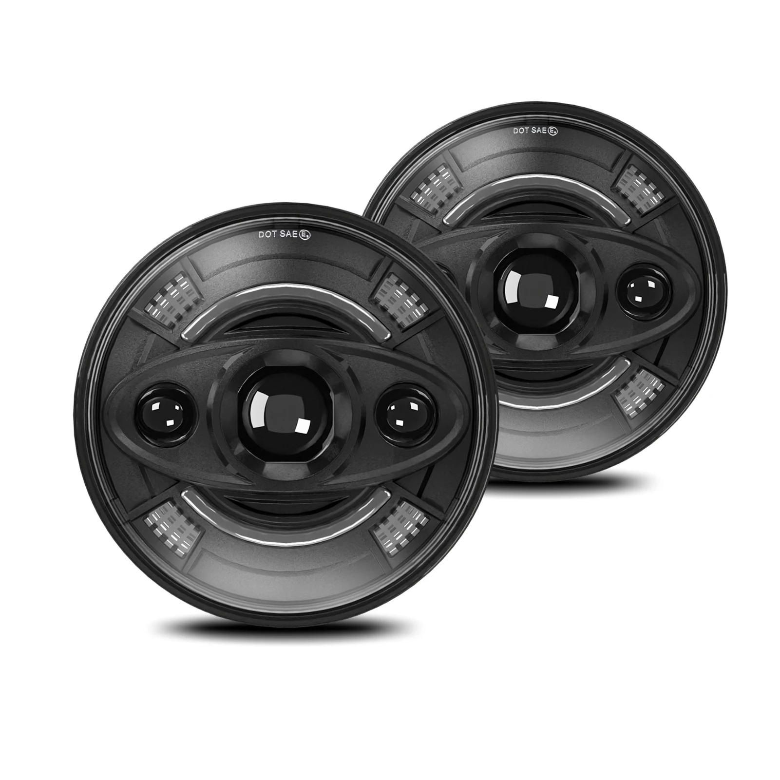 

2024 New 1-2 Pcs 7 Inch LED Headlight with Hi/Lo Beam, DRL and Turn Signal Waterproof 7 Inch Round Headlight