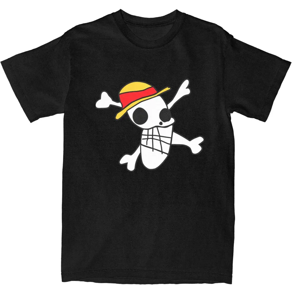 Men Straw Hats First Jolly Roger T-Shirt 100% Cotton Clothes Summer Vintage Short-Sleeved T-Shirt O Neck Pattern shirt Plus Size