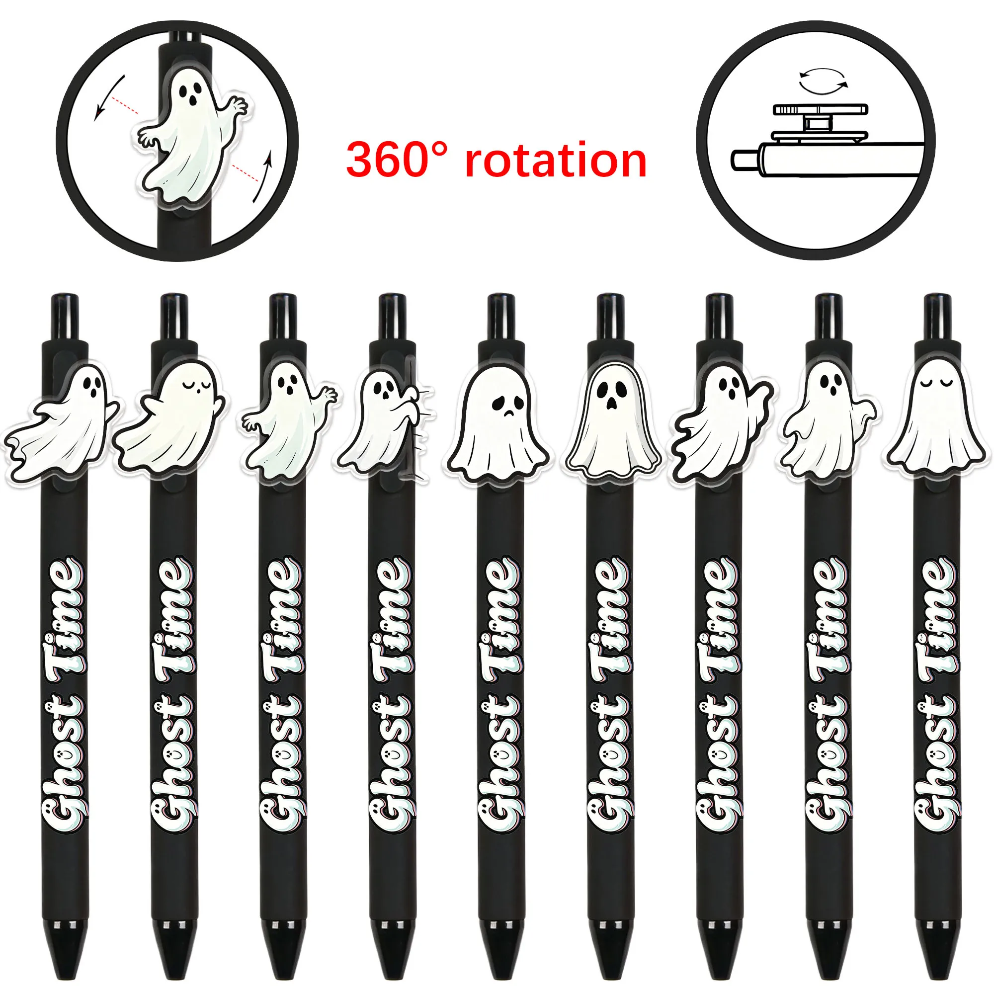 

9 PCS Ghost Theme Ballpoint Pens - Smooth Writing, Random Patterns