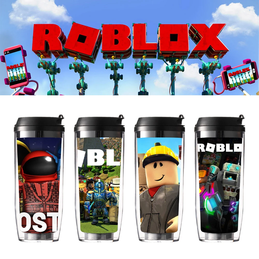 Hot Roblox Game Anime Cartoon Around Straw Double Plastic Students with The Curve Cup Heat Insulation Water Cup Christmas Gift