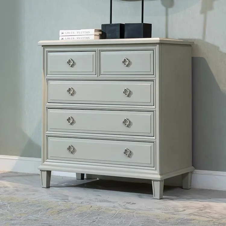 

American solid wood chest of drawers household bedroom storage cabinet light luxury living room wall locker modern simple