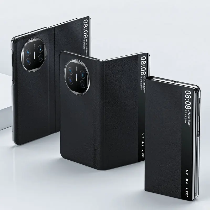 

For Huawei Mate X5 UV Mirror Window Real Leather Case ,Lens Protection Genuine Leather Case For Huawei Mate X3