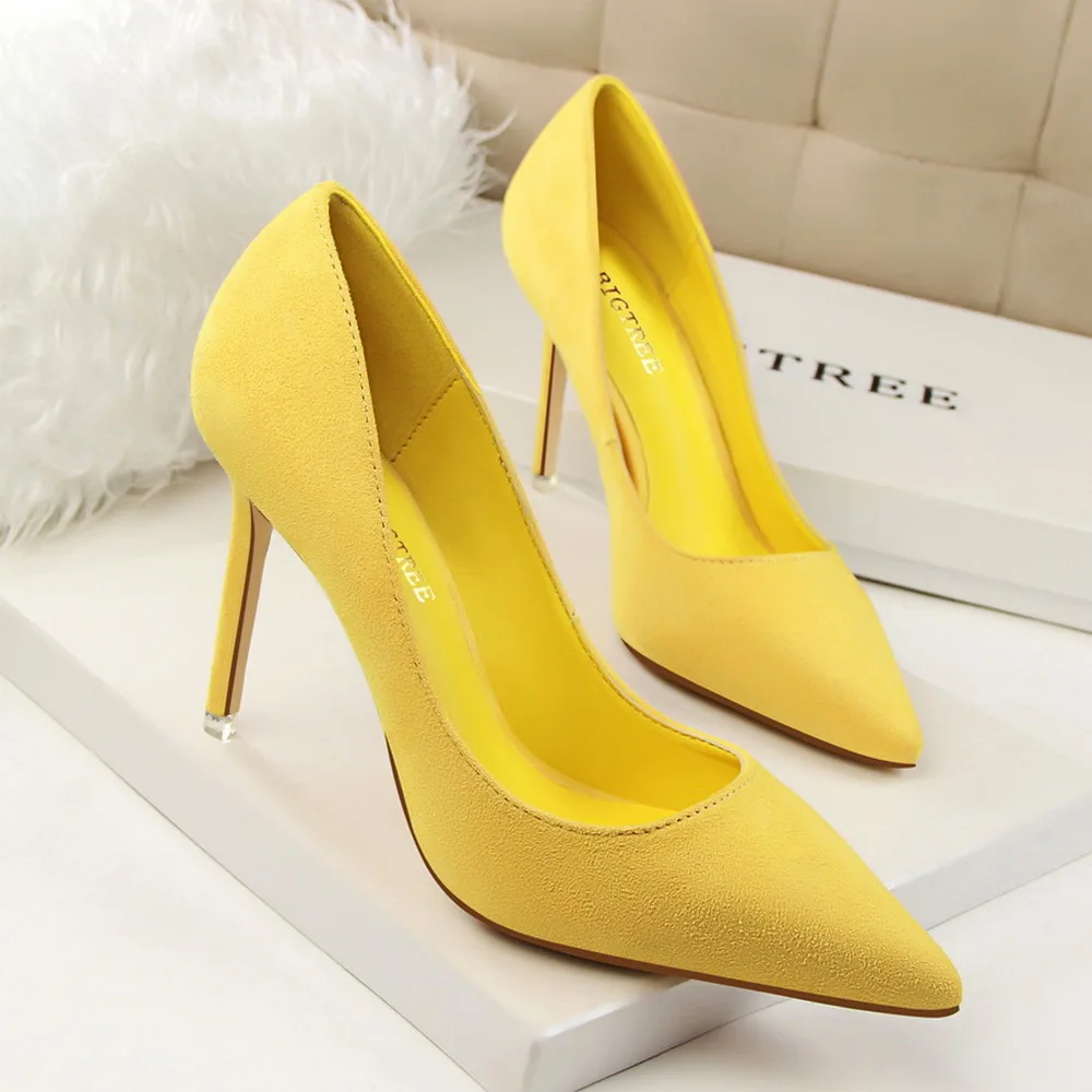 Heel Shoes Women Elegant Pumps High Heels Shoes Suede Fashion Sexy High-heeled Pointed Female Office Shoes 42 43