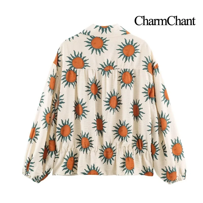 CHARMCHANT Women's Zip Up Jacket Loose Long Puff Sleeve Ruffle Hem Cropped Lightweight Outerwear Vacation Coat Spring 2026