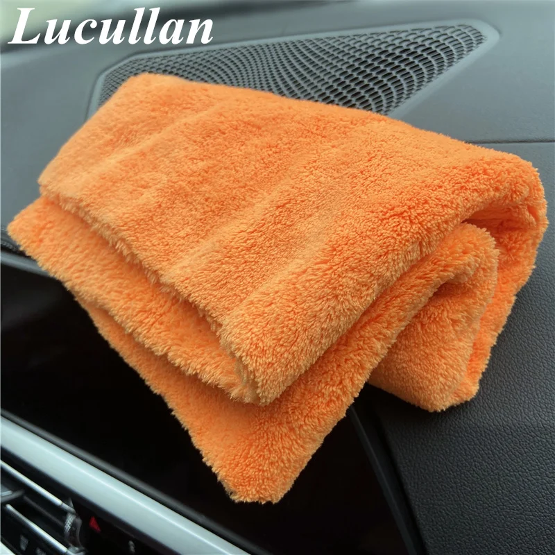 Lucullan 40X40ซม.สีส้ม Super Plush Edgeless ผ้าขนหนูไมโครไฟเบอร์รถยนต์ทำความสะอาดผ้าขัดรายละเอียดแห้ง Rags