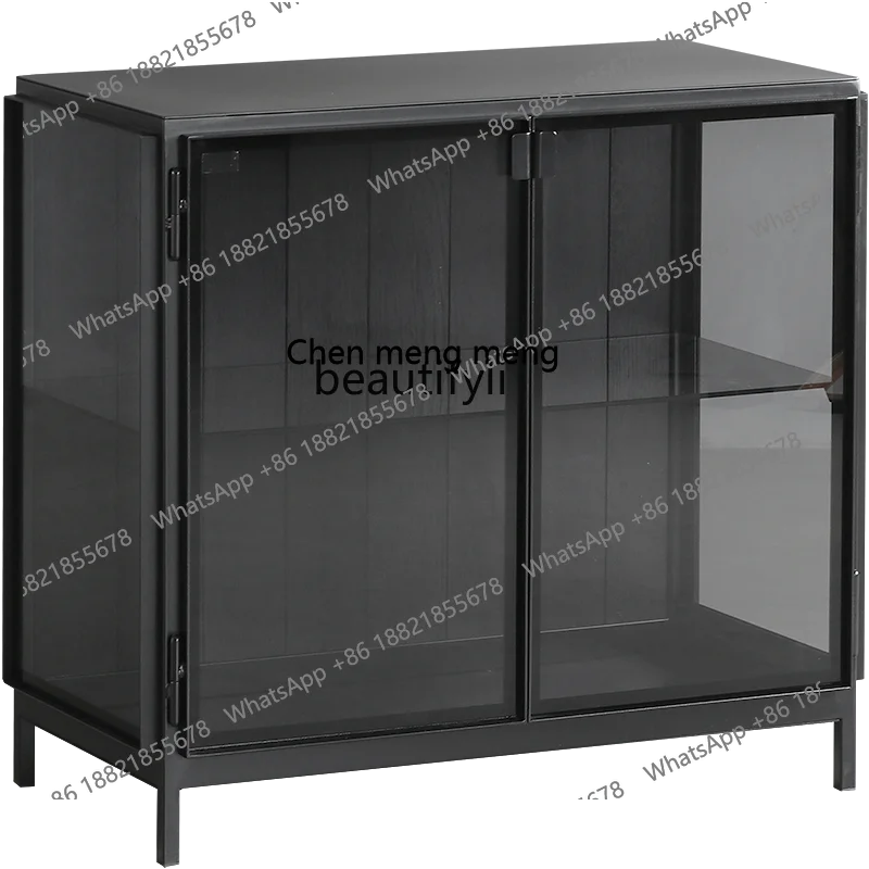 

Modern Minimalist Nordic Italian Minimalist Style Designer Model Black Glass Entrance Side Cabinet