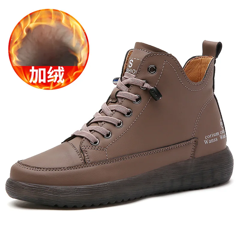 Women Genuine Leather Sneakers Winter High-top Casual Shoes plush keep warm Autumn First Layer Cowhide Ladies Vulcanized Shoes