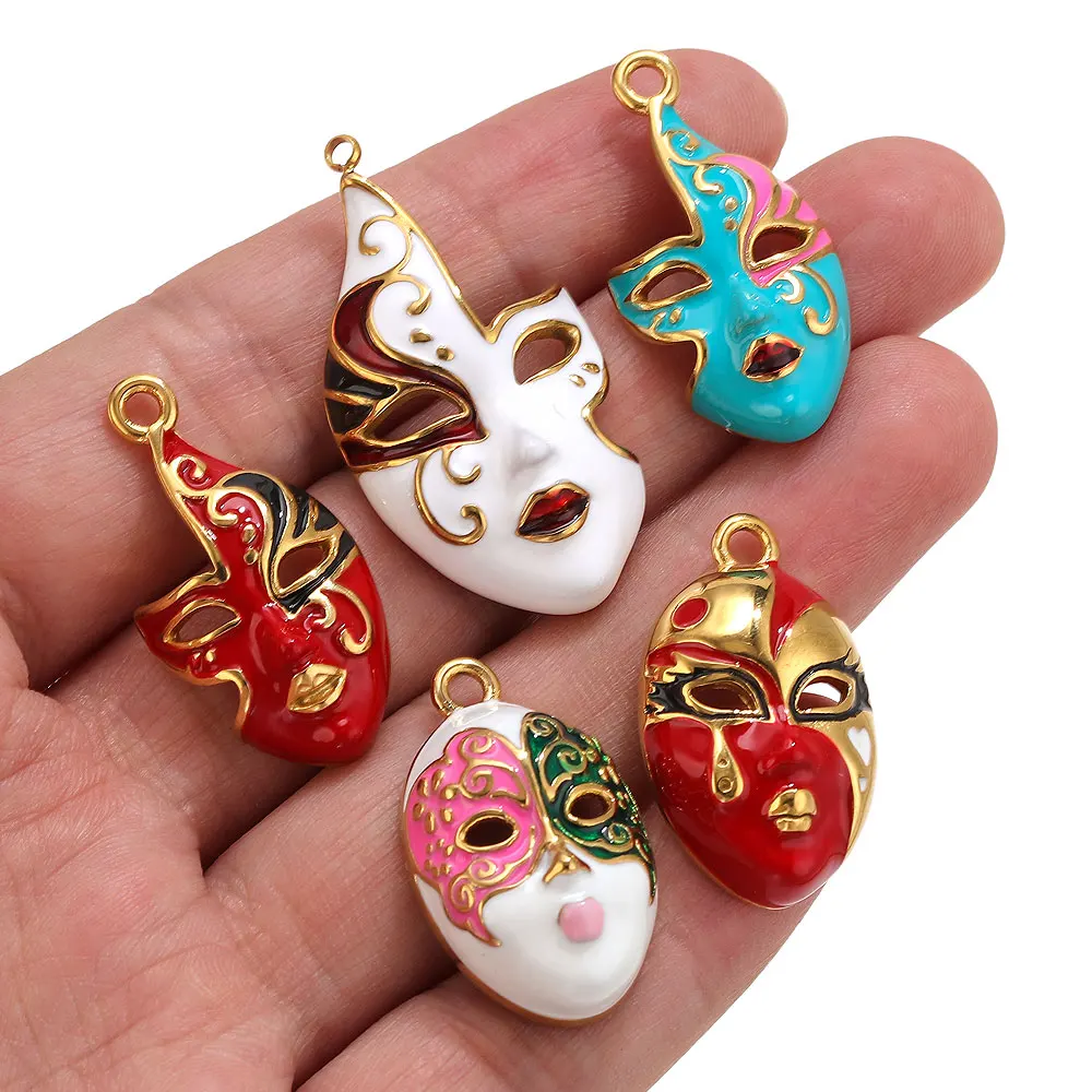 1 Stück Edelstahl-Emaille-Anhänger für die Schmuckherstellung, DIY Peking-Oper-Masken-Anhänger für Ohrringe, Halsketten, Charm-Zubehörteile – Detail 4