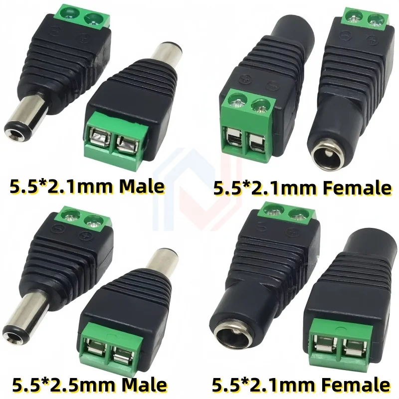 Male and Female Welding-Free DC Plug 5.5x2.1mm 2.5mm Welding-Free DC Female Head Green Terminal Monitoring Power Plug Push-But