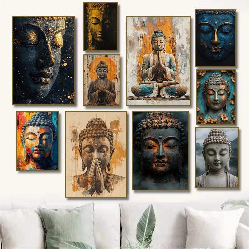 （2D Tin painting）God Buddha Meditation Buddhism Posters Prints Modern Buddha Canvas Art Paintings Wall Pictures Home Decor Cu