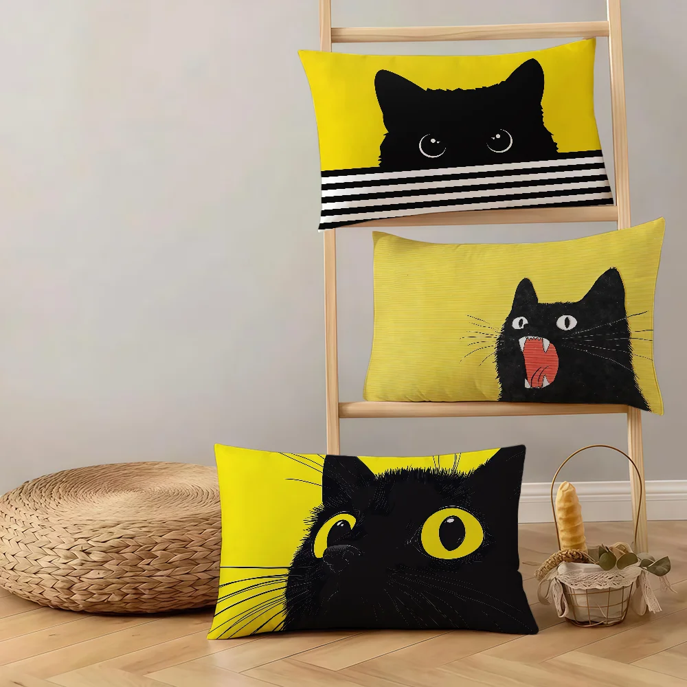 Black Cat Yellow Cartoon cushion cover Rectangle Pillow Cover Hit Product Comfortable Warm Bedding Party Gift