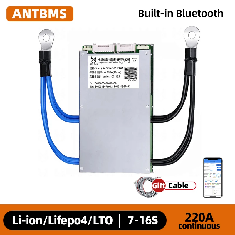 

ANT 7-16S Smart Balance BMS with WiFi 24V32V LiFePO4/LTO/NCM 220A 550A Bluetooth App Control for Solar/E-Bike/EV BatteryBalance