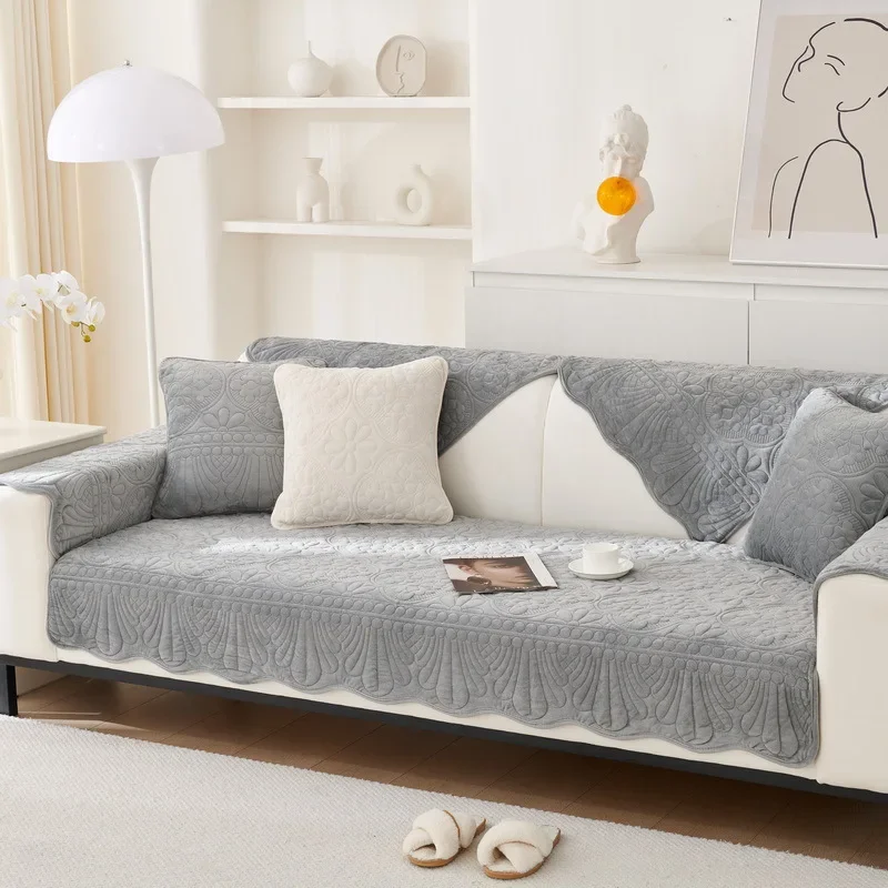 Milk Velvet Sofa Cushion Non-slip Cream Wind Thickened Winter Cushion Creamy-white Fabric Sofa Cover Cloth Cover